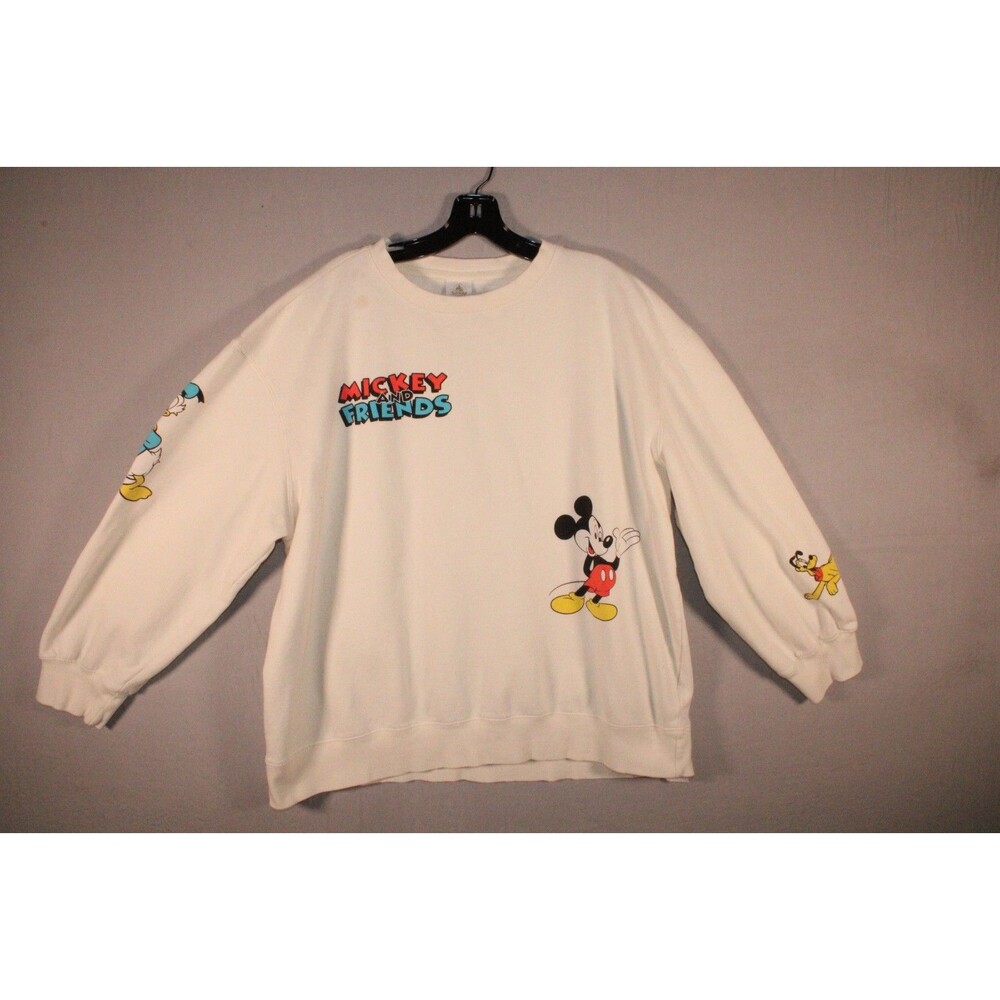 Disney Mickey & Friends Women’s XL Sweatshirt Mickey Donald Pluto White Crewneck